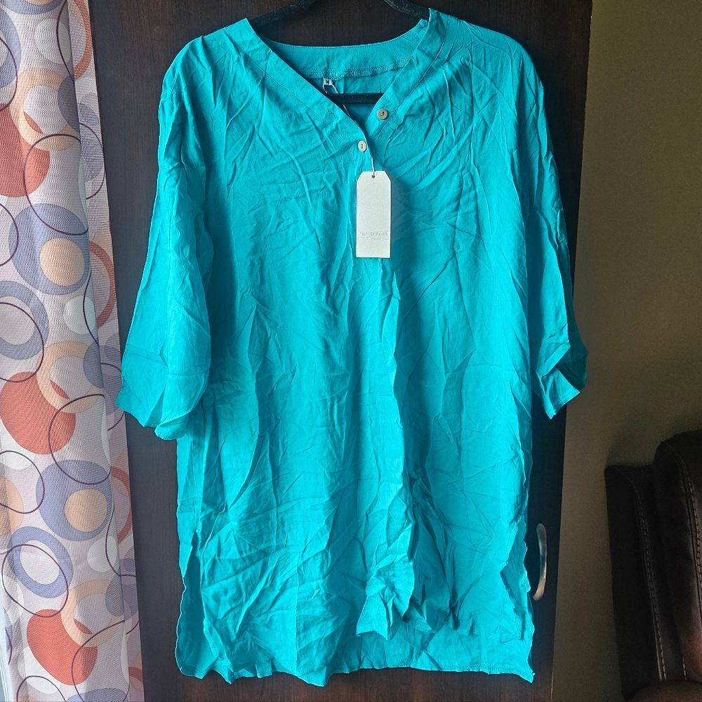 Long Sleeve Turquoise Blue Tunic Shirt Size Medium